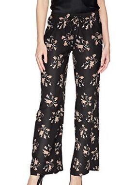 Calvin Klein Black Floral Wide Leg Pull On Pants Medium Peach Print Palazzo